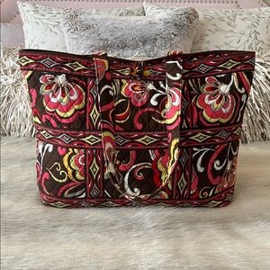 VERA BRADLEY Puccini Tic Tac Tote 2008 Toggle Close 2 Handles Brown Yellow Y2K